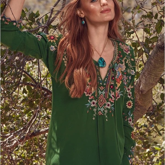 Johnny Was Tops - Johnny Was Sunflower Cactus Embroidered Blouse Tunic Top , size XXS